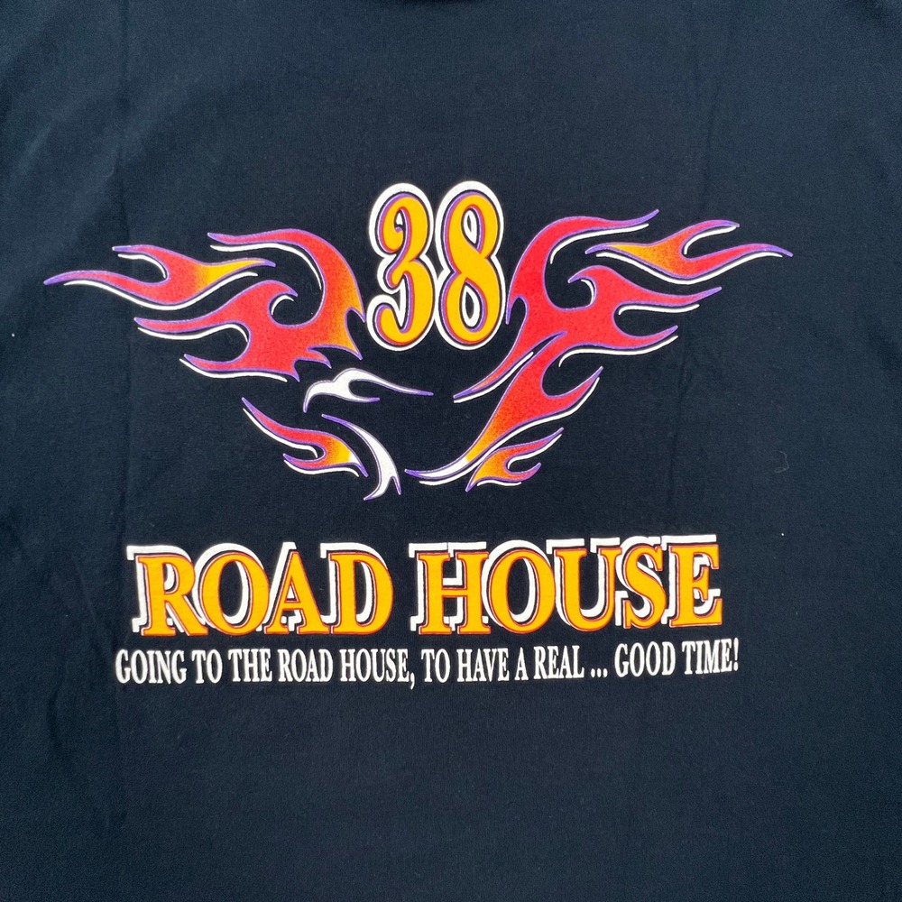 Gildan Road House Sleeveless Shirt Mens 2XL Black Flame Graphic Biker Muscle Tee